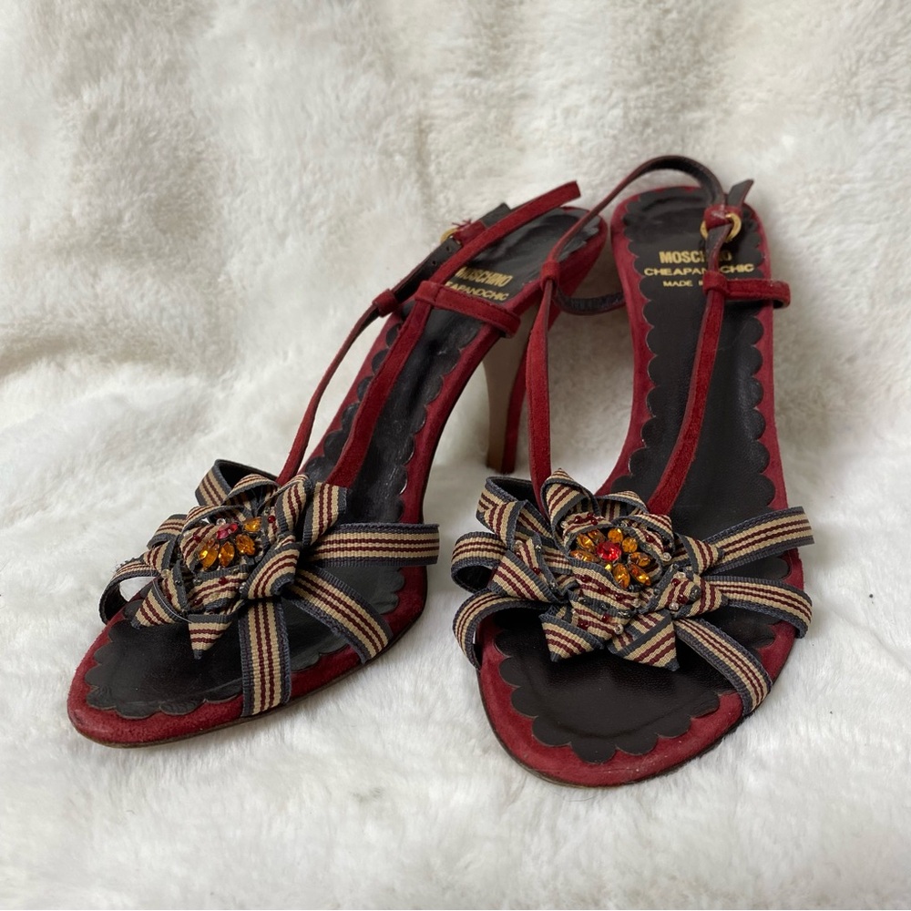 Moschino Red Striped Bow Accent heels size 5.5